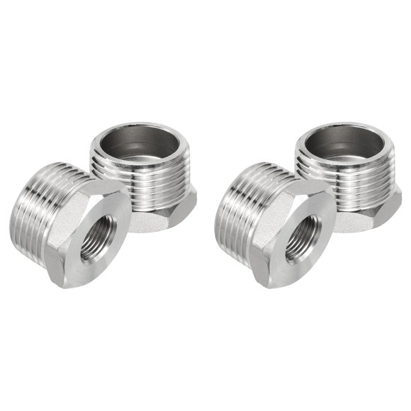 Uxcell Stainless Steel Reducer Hex Bushing, Pipe Reducing Adapter Fitting Connector 1" BSPT Male to 3/8" BSPT 4