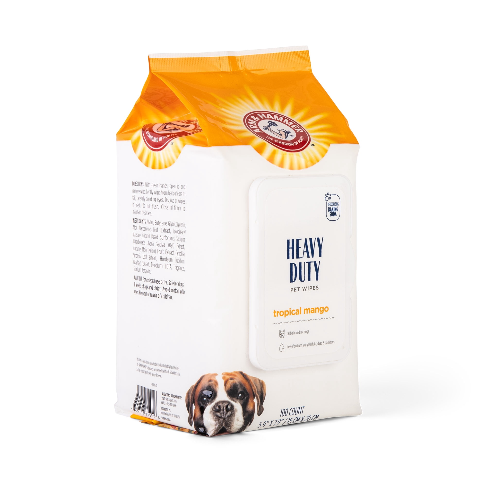 Arm & Hammer Heavy Duty Multi-Purpose Dog Wipes with Tropical Mango Scent, 100 Count