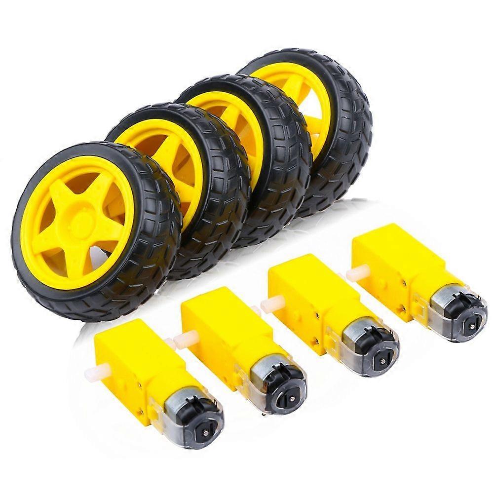 View of 4PCS DC Electric Motor + Plastic TT Motor Tire Wheel Dual Shaft Gear ...