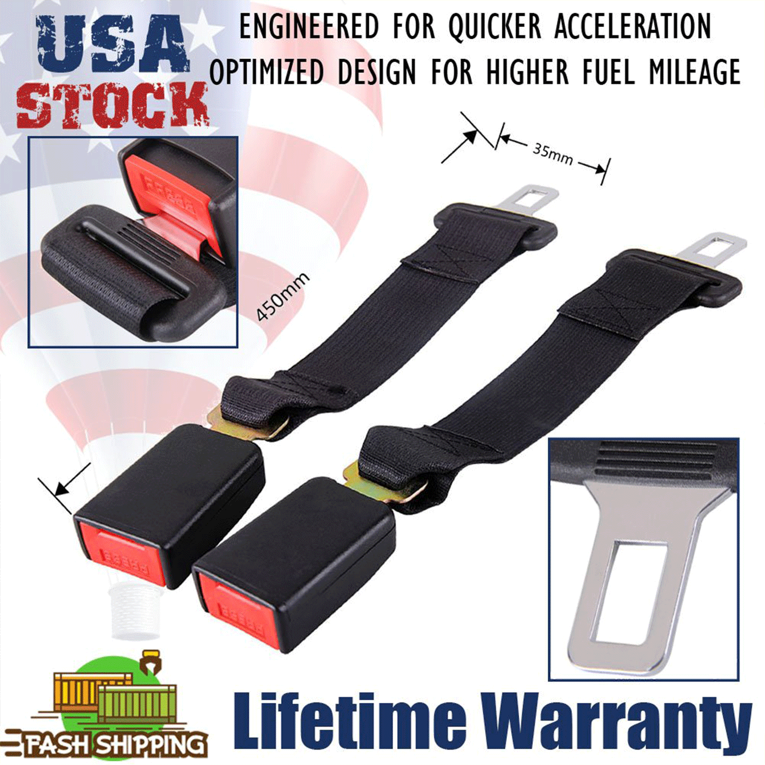 Rear Seats Rigid 12" Seat Belt Extender for 2015 Chrysler Town & Country 