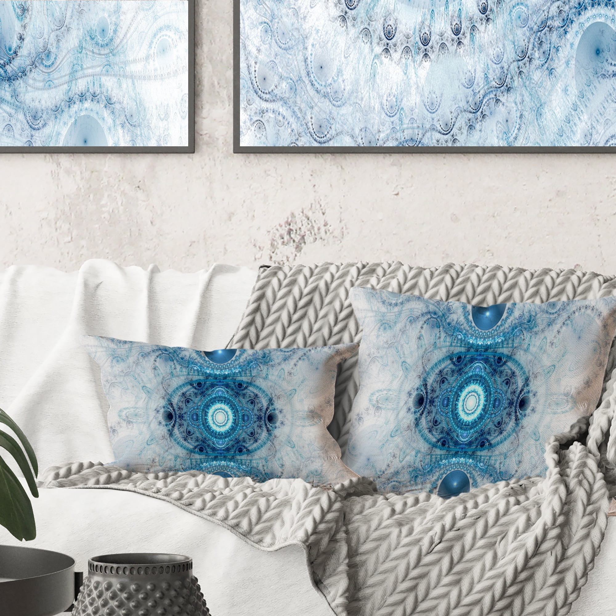 Designart Light Blue Fractal Pattern - Abstract Throw Pillow - 16x16