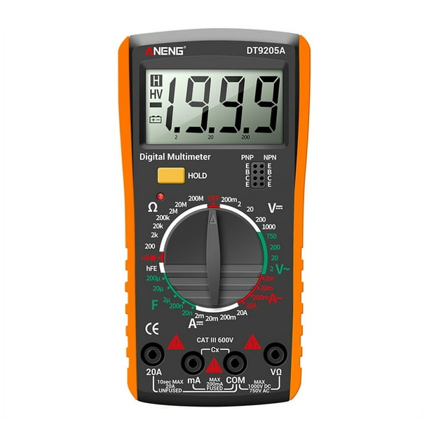 DT9205A Multímetro digital AC DC Voltímetro Amperímetro Tester Meter (Naranja)