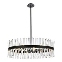 Maklaine Contemporary 36" Round Iron Crystal Chandelier Light in Black