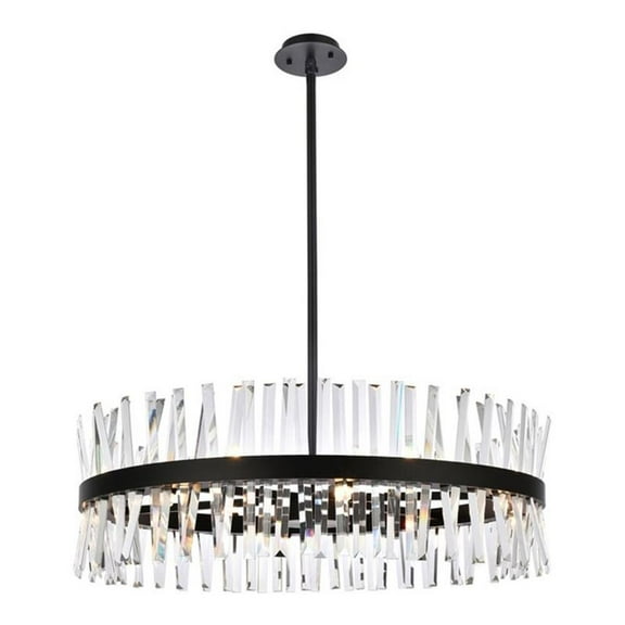 Maklaine Contemporary 36" Round Iron Crystal Chandelier Light in Black