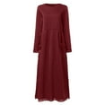 thumbnail image 4 of BiZtdJrK Sweatshirt Maxi Dress for Women Lace Trim Long Sleeve Crewneck Sweatshirts Ankle Flowy Loose Vacation Dresses with Pocket Red XL, 4 of 6