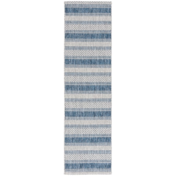 SAFAVIEH Courtyard Paul Striped Indoor/Outdoor Runner, 2'3" x 12', Grey/Navy