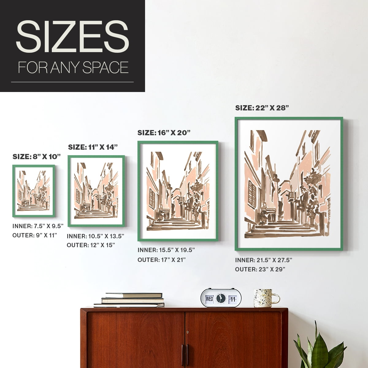 Blush Architecture Study I Framed Print in Green Solid Wood Framed Print No Nail Hanging