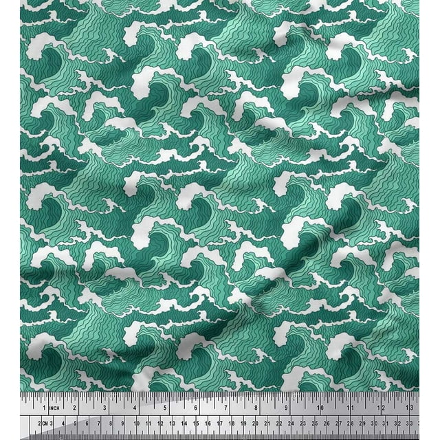 Soimoi Polyester Crepe Fabric Waves Shirting Print Sewing Fabric Yard 42 Inch Wide