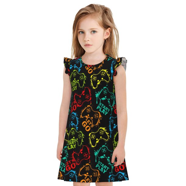 Balery Play Game Start Camisón de princesa para niñas, pijama de algodón con mangas abullonadas, suave y bonito.-Medium
