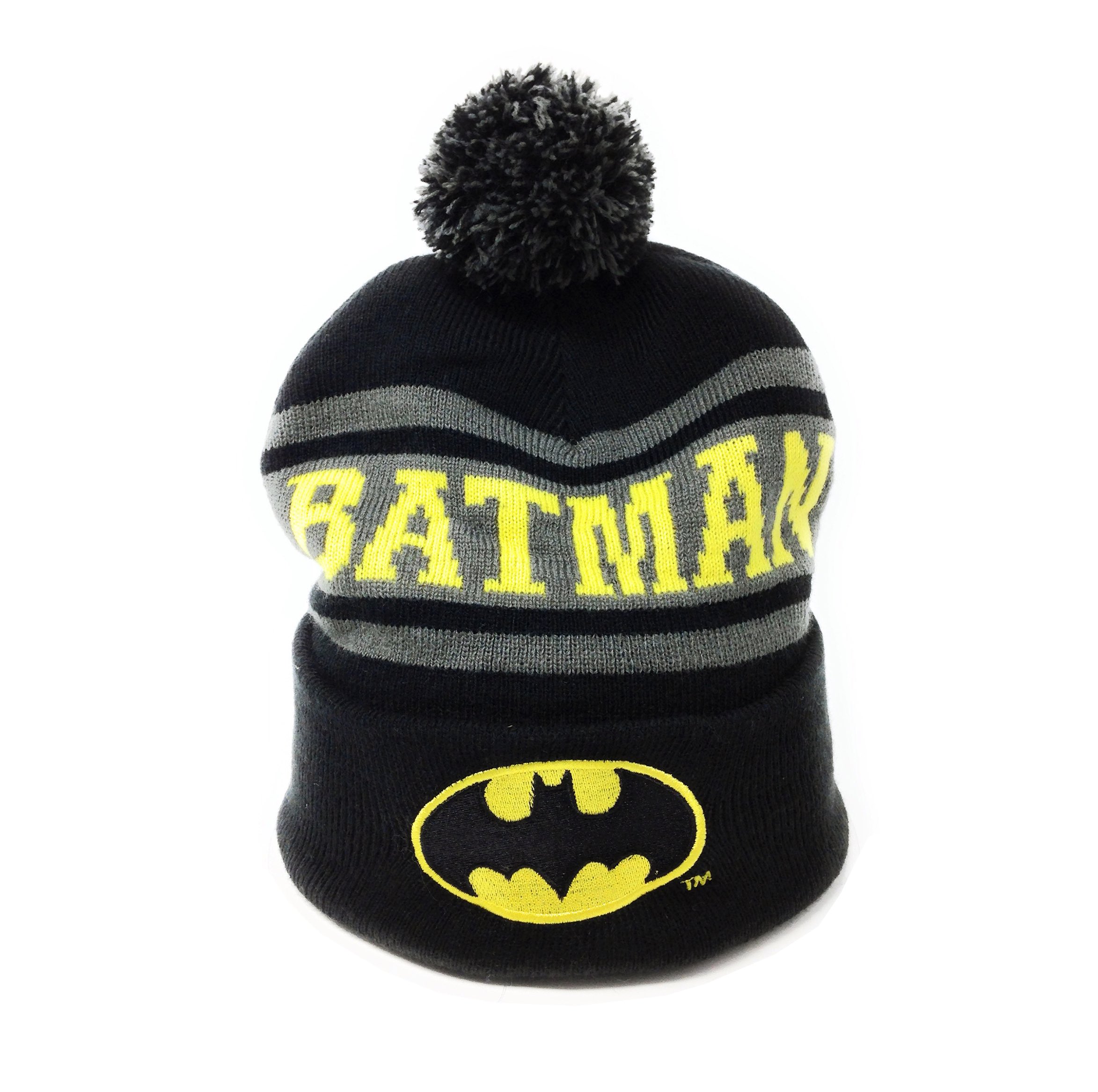 Batman Logo - Intarsia Yellow/Black Cuff Stripe Knit ...