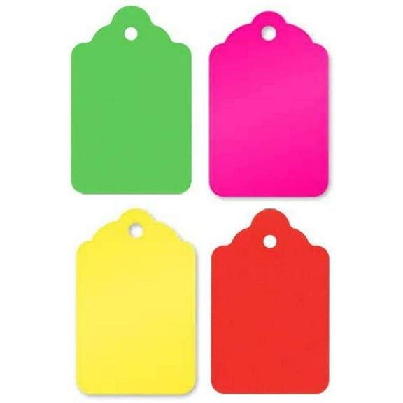 #5 Fluorescent Colors Merchandise Tags, Holes, No Strings, 1-3/4" x 1-1/8", Green / Pink / Yellow / Red (250 of Each Color) - Box of 1,000