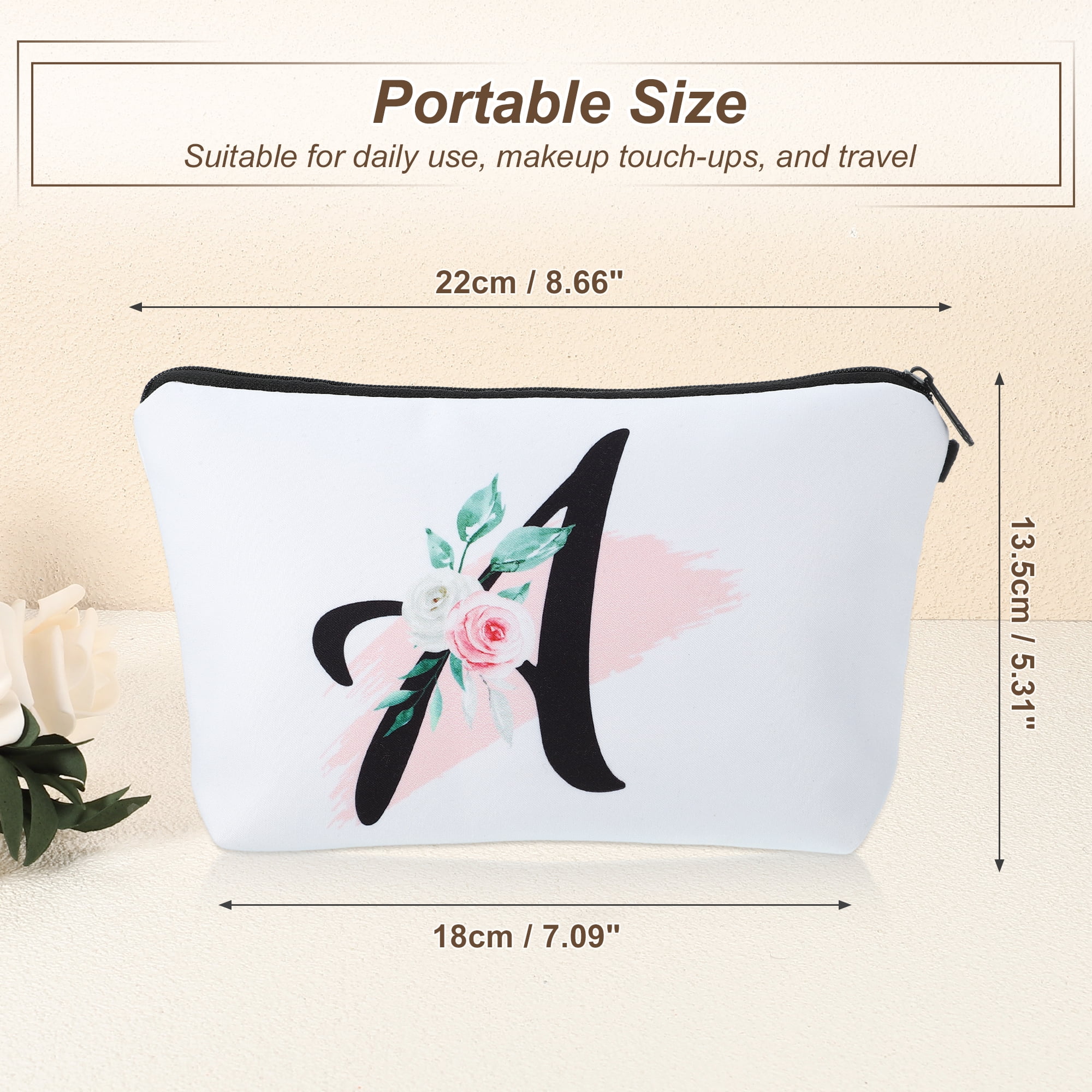 Unique Bargains Personalized Makeup Bag A Cosmetic Bag Small Monogrammed Purse White