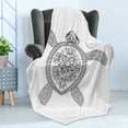 thumbnail image 4 of Turtle Soft Flannel Fleece Throw Blanket, Turtle Design Tattoo Style Doodles Floral Ornaments, Cozy Plush for Indoor and Outdoor Use, 70" x 90", White Black, by Ambesonne, 4 of 5