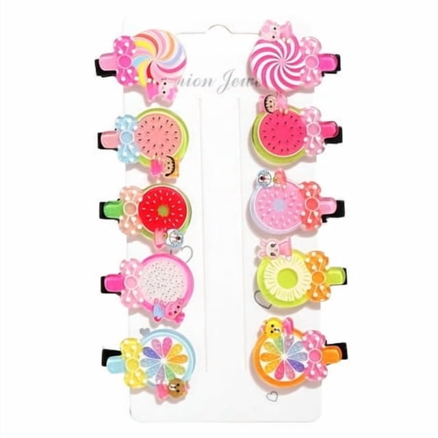 10pcs Hairpins Set Cartoon Printed Children Hair Clips Metal Hair Accessories for Kids, Transparent Candy
