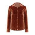 thumbnail image 6 of WREESH Womens Vintage Velvet Shirts Solid Color Long Sleeve Lapel Button Up Blouse With Pockets Fall Warm Casual Loose Fit Tops Coffee, 6 of 9
