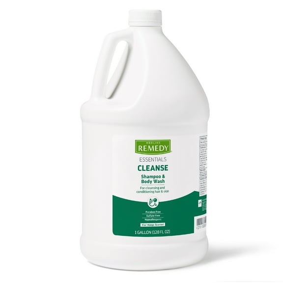 Medline Remedy Essentials Shampoo & Body Wash (128 oz), 4 Count, Kiwi Mango Scent, Full Body Gel Cleanser with Aloe, Refill Size