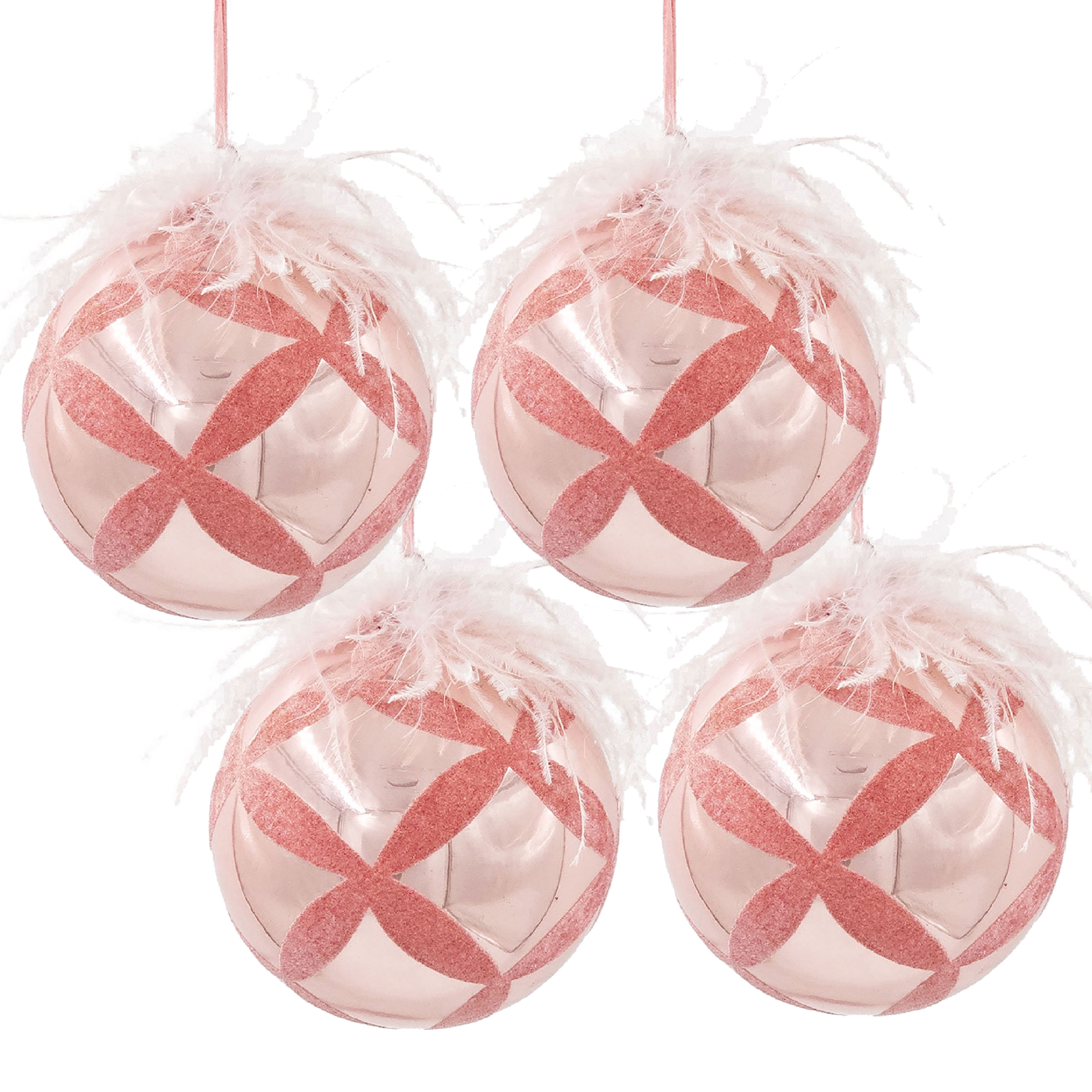 Set of 4 Glass Christmas Ball Ornaments with Flocking Feather and Painting Design by Riccardo Tree Decor