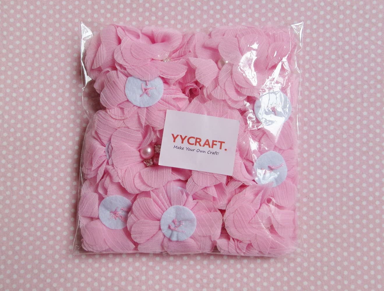 YYCRAFT Pack of 20 Pieces Chiffon 2 Flower Rhinestone for Craft Projects-Lt.Pink 