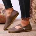 thumbnail image 4 of Rokment Womens Vintage Leather Mary Jane Ballet Flat Walking Shoes for Wide Feet Boho Beach Retro Leather Wedge Low Heels Slip-On Dress Loafers Khaki Size 6.5, 4 of 7