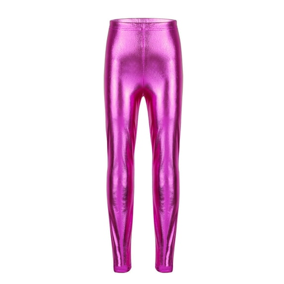 DPOIS Kids Girls Glossy Metallic Dance Leggings Stretchy Gymnastic Tights Hip Hop Dance Pants Trousers