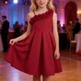 thumbnail image 5 of PRfgtbd Girls Party Dress Elegant One-Shoulder Dress Floral Sleeveless Ruffled Formal Gown Girl's Birthday Party Dress Flowy Sundress Cute Casual Dresses, 5 of 9