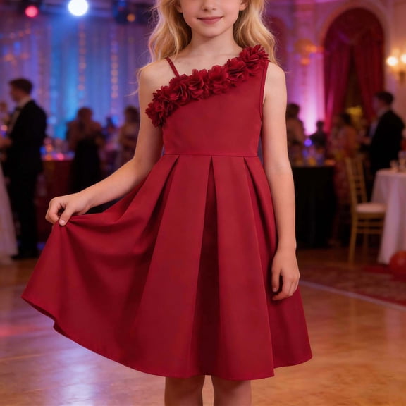 Tween Flower Girl Dress Red Sleeveless Fancy Dress Hawaiian Dresses for Girls 10-11 Years