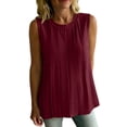 thumbnail image 2 of Noric Women Tank Tops Crew Neck Spring Summer Casual Smocked Chic Loose with Pleated Mesh Fashion Clothes, 2 of 9