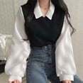 thumbnail image 5 of Blusa de estilo coreano para mujer, blusa falsa de dos piezas con cuello tipo Polo, Tops Y2k, ropa de calle holgada para jóvenes, camisa elegante, 5 of 5