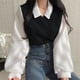 thumbnail image 5 of Blusa de estilo coreano para mujer, blusa falsa de dos piezas con cuello tipo Polo, Tops Y2k, ropa de calle holgada para jóvenes, camisa elegante, 5 of 5