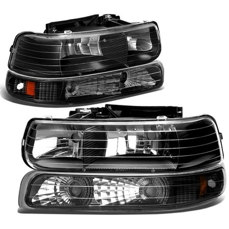 05 Chevy Silverado Headlights - For 1999 to 2006 Chevy Silverado / Tahoe 4Pcs Headlight + Bumper Lamps Black Housing Amber Side - GMT800 00 01 02 03 04 05 Left+Right