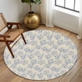 thumbnail image 3 of Rustic Blue Leaves Round Area Rug 5 FT, Non Slip Bedroom Rugs, Farmhouse Botanical Beige Washable Soft Circular Carpet Non-Shedding Floor Mat for Kitchen Dining Room Foyer Balcony Dorm, 3 of 8