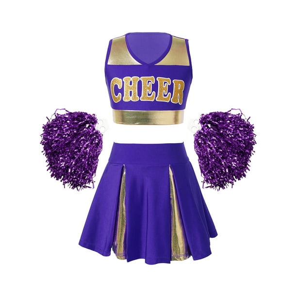 iiniim Kids Girls Cheer Leader Costume Halloween Cosplay Cheerleading Uniform Crop Top Pleated