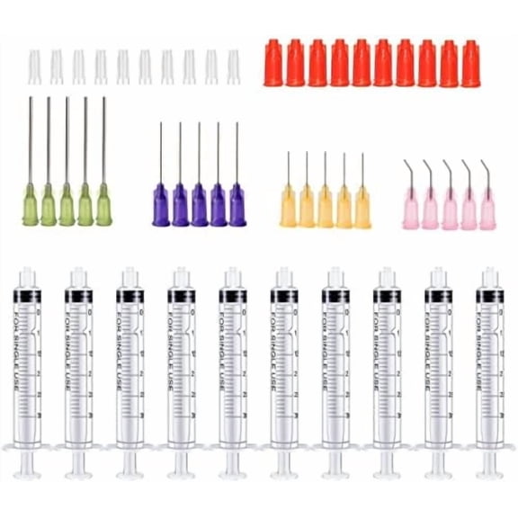 50 Pcs - 3ml Syringes with 14ga, 20ga,21ga, 23ga Blunt Tip Needles With Syringe Caps and Needle Caps for Refilling and Measuring Liquids, Oil or Glue Applicator