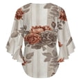 thumbnail image 6 of Floral Fabric Beige Background Roses Women's V-Neck Blouse With 3/4 Ruffled Bell Sleeves Casual Top Ladies Blouses, 6 of 7