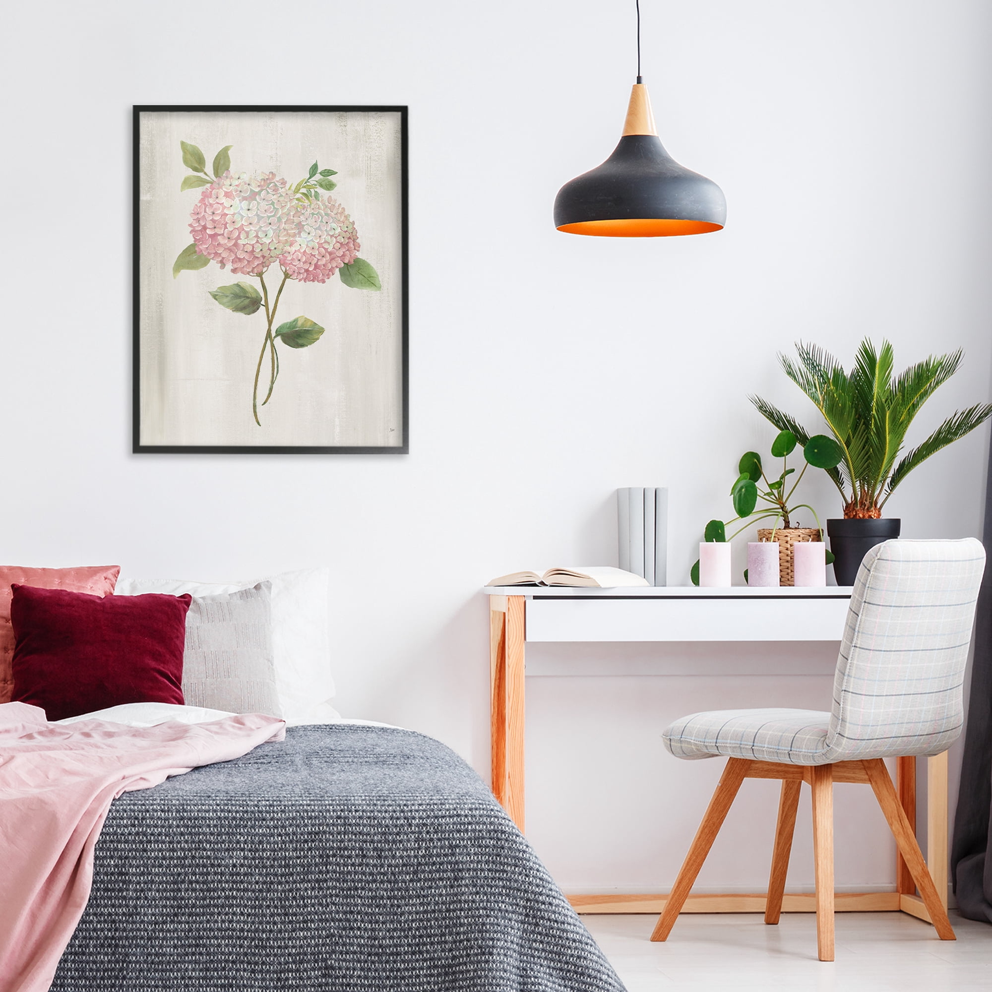 Stupell Industries Vintage Pink Hydrangea Black Framed Giclee Art, design by Nan