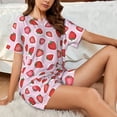thumbnail image 4 of Honeii Hand Drawn Strawberry for Women's Summer Pajama Set featuring Soft Short Sleeve Shirt & Matching Bottoms with Convenient Pockets for Relaxed Home Wear-X-Large, 4 of 6