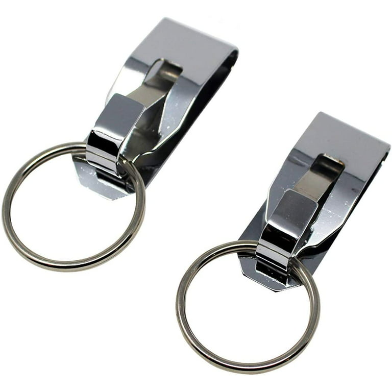 2 Pack - Secure Belt Clip Key Holder with Metal Hook & Heavy Duty 1 1/4  Inch Keychain Ring - Metal Key Chain Keeper for ID Badge & Keys or Small  Tools