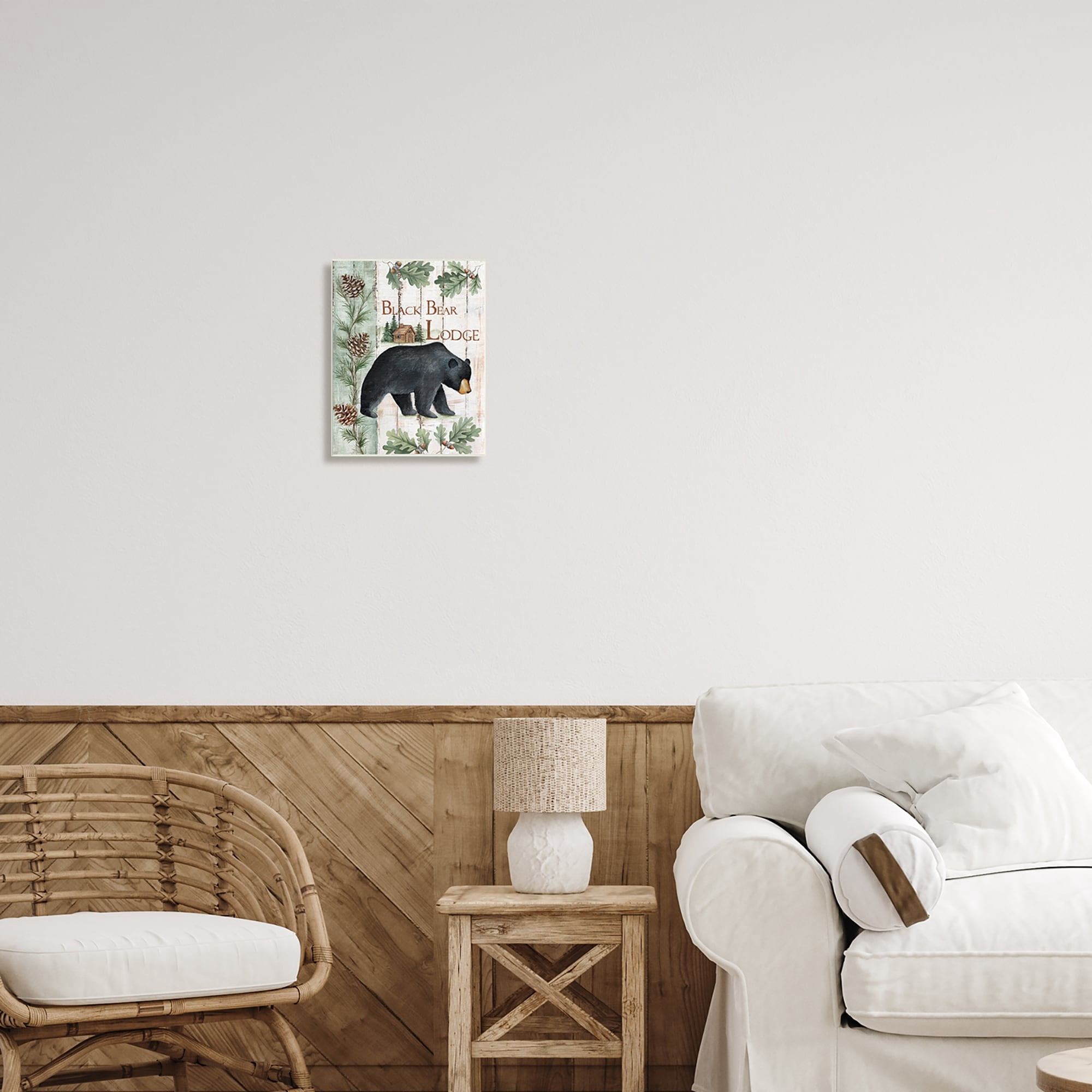 Stupell Industries Black Bear Lodge Rustic Cabin Botanicals Sign Graphic Art Unframed Art Print Wall Art, Design by Emma Leach