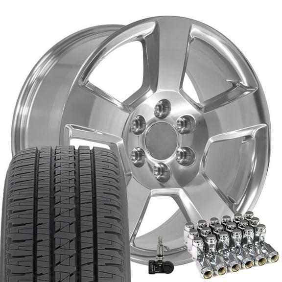 OE Wheels CV76 20 Inch Rims and Tires Fit Tahoe Style 6x139.7 20x9 Polished - Hollander 5652 - Dueler H/L Alenza 275/55-20 (Set of 4)