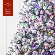 Best Choice Products 4.5ft Pre-Lit Christmas Pine Tree w/ Flocked Branches 200 Multicolored or Warm-White Light Modes