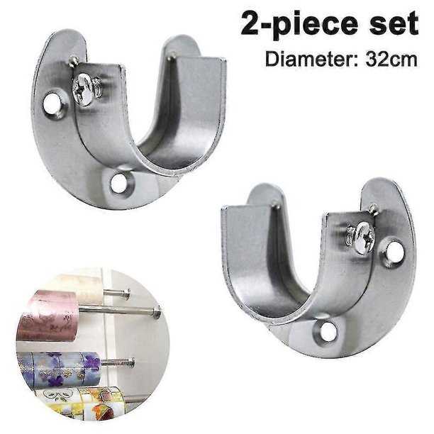 Paquete de 2 soportes de acero inoxidable para barra de armario, resistentes, con brida en forma de U y tornillos para soporte de armario y cortina de ducha.