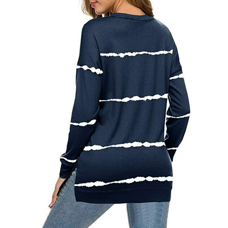 NKOOGH Brown Shirts for Women Long Sleeve Womens Summer Shirts Loose Fit  Women'S Casual Striped Sweatshirts Thermal Crewneck Long Sleeve T-Shirts  Loose 