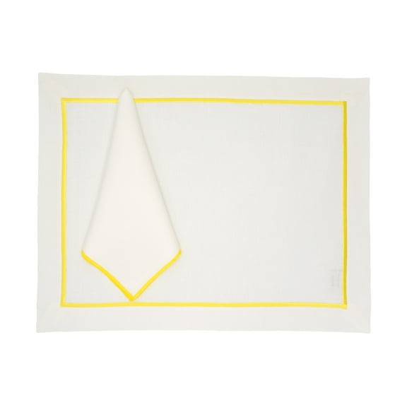 Linen Placemats With Yellow Borders, Set of 4