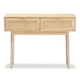 thumbnail image 4 of Baxton Studio Baird Mid-Century Modern Light Oak Brown Finished Wood and Rattan 2-Drawer Console Table, 4 of 9