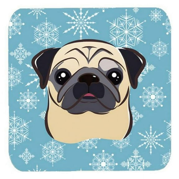Snowflake Fawn Pug Foam Coasters, Set Of 4