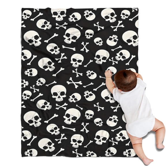 Halloween Skull Crossbones Pattern Blanket,Comfortable Soft Flannel Throw Blanket,All Season,Warm Lightweight Blankets for Sofa Bed Couch Living Room Chair,30"x40"