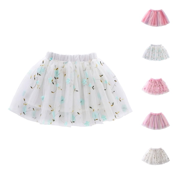 Kids Embroidery Tulle Tutu Skirt with Plaid Striped Rainbow Flower for Girls 1-10 Years Tulle Skirt for Girls Birthday Party and Photo Props