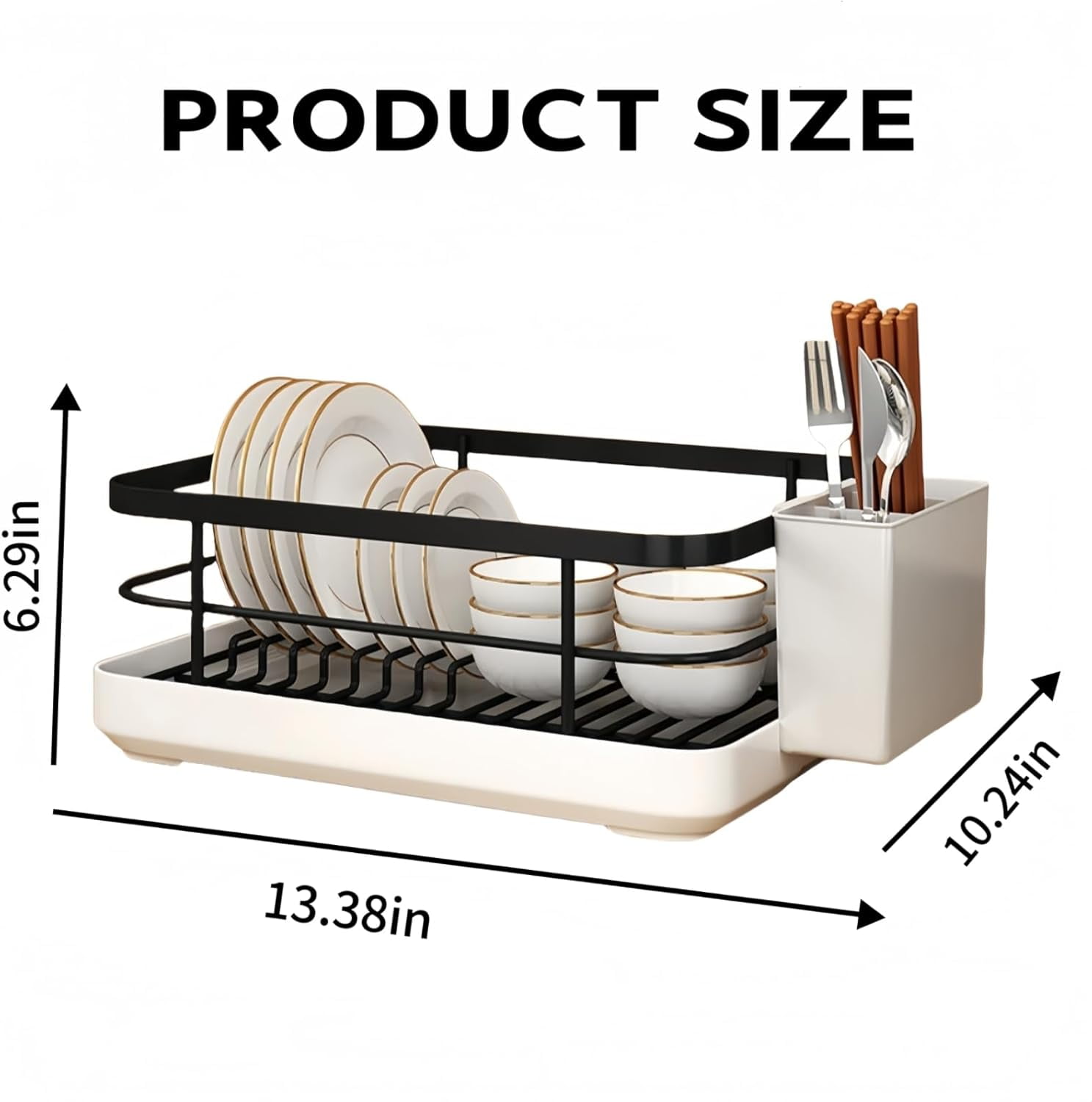 Dish Drying Rack：Multifunctional Kitchen Utensil Holder with Dish Rack, Utenslis Holder and Wine Glass Rack, Sturdy＆Durable Dish Racks for Kitchen Counter, Kitchen Essentials (Black Standard)