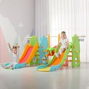 Konbeca Multi-function Toddler Slide and Swing Set Double Fun Slides for Kids Activity with 2 Basketball Hoop Kindergarten Slide Backyard Playground