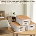 thumbnail image 2 of Yij2 6 Pcs Small Storage Bins with Bamboo Lids, Plastic Stackable Storage Basket with Label,Organizing Bins for Shelves,Desktop,Office, Bedroom, Dorm,Classroom,White, 2 of 7